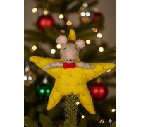 Yellow Felt Mouse Star Tree Topper With Pom Pom, 17 x 6 x 17cm, Handmade By Artisans, Christmas Baubles, Festive Decor, Christmas Tree Hat, Boho Holiday Ornament, Sustainable Eco Friendly