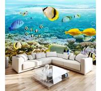 Yellow Fish Photo Wallpaper 144"x100" Ocean 3D Effect Panoramic Wall Murals Non-Woven Wall Paper for Bedroom Living Room TV Backdrop,Easy to Install W-699