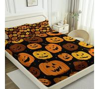 Yellow Fitted Sheet Bedding Set, Country Forest Harvest Pumpkin Durable Microfibre for Busy Households, Quick Dry & Cosy, Single (35" x 75"), 30cm Deep Fit + 2 Pillowcases