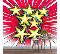 Yellow Five-Pointed Star Wallpaper 130x80cm Red Radial Lines Wallpaper Murals,for Living Room Not Self Adhesive Wall Paper Large Mural & Room Decor