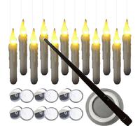 (Yellow) Floating Candles With Wand Remote Control, 12 Pack Led Flameless Flickering Stick Candles Battery Operated Harry Potter Floating Candles For Halloween