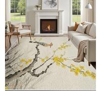 Yellow Floral Area Rug 120x180 cm Soft NonSlip Carpet for Living Room & Bedroom Washable Botanical Design with Birds Large Decorative Floor Mat Home Decor Essentials