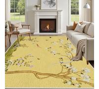 Yellow Floral Area Rug 180x270 cm Washable NonSlip Soft Carpet for Living Room & Bedroom Bird Animal Design Large Decorative Floor Mat Home Decor Essentials