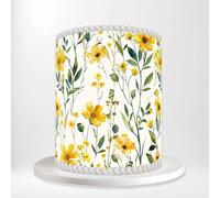 Yellow Floral Botanical Watercolour Wrap Around Print A4 Edible Paper Icing Sheet Cake Topper Side Ribbon Border Decor for Personalised Themed Decorations QP