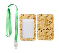 Yellow Floral Card Holder with Green Lanyard, Badge Holders, Vertical ID Cards Protector for Work, Vertical Name Badges Protector for Men, Nurse Accessories Work Bus Driver Accessories
