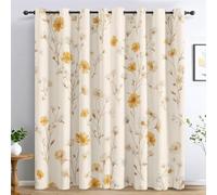 Yellow Floral Curtains for Living Room, Botanical White Wildflower Blackout Curtains Bedroom, 46 x 72 Inch 2 Panels, 72 Drop Eyelet Thermal Window Drapes, Home Decor E-D15