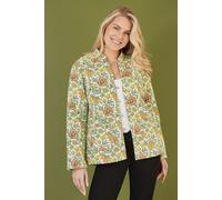 Yellow Floral Print Reversible Cotton Quilted Jacket Yumi Yellow 8