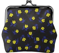 Yellow Floral Seamless Women's Leather Coin Purse, Small Change Pouch with Kiss-Lock Clasp Closure Buckle Wallet for Girl Gift