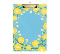Yellow Floral Wreath On Blue Background Paper Clip Plastic Board For Nursing Students Trade Quest Size 9 x 12