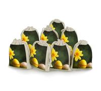 Yellow Flower And Egg Bunches Pocket Cotton And Hemp with Drawstring 8 Pieces Reusable Gift Bags Jewelry Pouch for Wedding DIY Craft Party (4.9 X 6.7 Inch)
