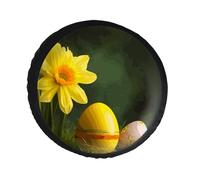 Yellow Flower and Egg Spare Tire Cover PVC Leather Spare Wheel Cover Dustproof Waterproof Jeep Tire Cover for 30inch Camper, RV Trailer, Truck, SUV Fit Diameter 28-34 Inch