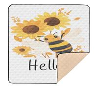 Yellow Flower Bee Soft Padded Baby Gym & Activity Mat for Indoor Outdoor Lightweight Foldable Activity Gym Mat for Baby Kids Toddlers Infants, 50'' x 50''para juegos de