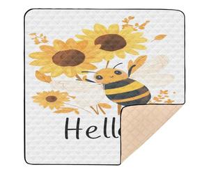 Yellow Flower Bee Soft Padded Baby Gym & Activity Mat for Indoor Outdoor Lightweight Foldable Activity Gym Mat for Baby Kids Toddlers Infants, 50'' x 50''para juegos de
