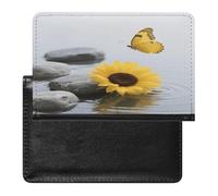 Yellow Flower Butterfly with Zen Stone Passport Holder Unique PU Ultra-thin Passport Protective Case Compact Easy to Carry Passports Cover for Women And Men Passports Case