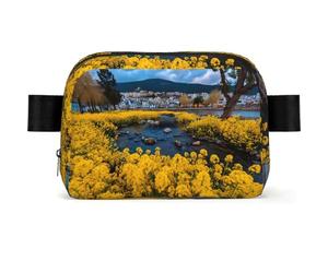 Yellow Flower Field Square Shaped Waist Bag with Light Versatile Durable Crossbody Bag for Adjustable Strap