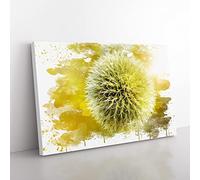 Yellow Flower Globe Thistle No.2 V3 Modern Canvas Wall Art Print Ready to Hang, Framed Picture for Living Room Bedroom Home Office Décor, 60x40 cm (24x16 Inch)