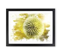 Yellow Flower Globe Thistle No.2 V3 Modern Framed Wall Art Print, Ready to Hang Picture for Living Room Bedroom Home Office Décor, Black A2 (64 x 46 cm)