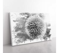 Yellow Flower Globe Thistle Vol.2 V4 Modern Canvas Wall Art Print Ready to Hang, Framed Picture for Living Room Bedroom Home Office Décor, 60x40 cm (24x16 Inch)