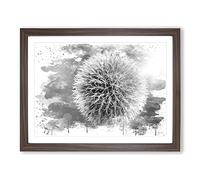 Yellow Flower Globe Thistle Vol.2 V4 Modern Framed Print | A3 Walnut Framed Wall Art | Ready to Hang | Modern Map Picture | Living Room Bedroom Lounge Office