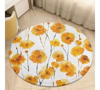 Yellow Flower Pattern Round Area Rug - Non-Slip Circle Doormat for Entryway, Washable Low-Profile Throw Rugs for Living Room, Bedroom, Office, Kitchen, Stain Resistant Floor Mat 90 * 90cm