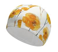 Yellow Flower Pattern Swim Cap for Women Men Swimming Hat Bath Waterproof Pool Caps for Long Thick Curly Hair