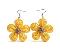 Yellow Flower Polymer Clay Flat Back Earrings with 925 Sterling Silver Hooks - Hypoallergenic, Nickel Free, Gift Box Included for Birthday or angs