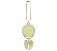 Yellow Flower Rear View Mirror Car Charms with Angel Wings Design - Elegant Hanging Pendant Ornament for Women Men, Zinc Alloy Auto Interior Decor for Cars, SUV, Truck (Golden)