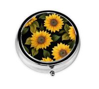 Yellow Flower Small Pill Box 3 Compartment Portable Pill Box for Purse Pocket Sunflower Mini Medicine Organiser for Daily Vitamin Fish Oil Storage
