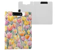 Yellow Flower Summer Flowers Folded Clipboard Two Metal Clips Pen Holder Clip Board with Cover Clipboard Folio Binder Teachers Supplies