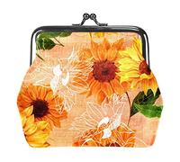Yellow Flower Sunflower Pattern Women’s PU Leather Coin Wallets Girls Mini Buckle Coin Purse Pouch