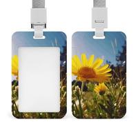 Yellow Flower Under The Sun Badge Holder Vertical Name Tag Holder Waterproof ID Protector Cover with Durable Detachable Lanyard for Office Factory Teachers