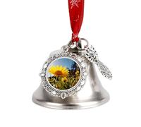 Yellow Flower Under The Sun Christmas Bells Pendant Personalization Jingling Bell Xmas Tree Decor Bells Wing Bell Pendant Holiday Decoration for Holiday Party Decoration