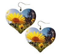 Yellow flower under the sun Leather Earrings for Women Heart Earring Lightweight Dangle Earrings Jewelry Gifts, One Size, No Gemstone