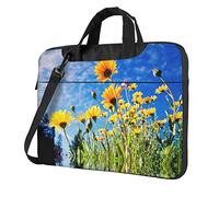 Yellow Flower Under The Sun Printed Laptop Bag Tote Shoulder Briefcase Messenger Bag For Unisex Business Office Work Bag, Black, 15.6 inch