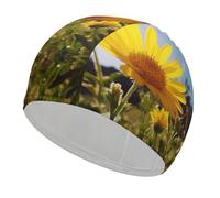 Yellow Flower Under The Sun Swim Cap Unisex Adult Swimming Cap Non Slip Pool Hat Comfortable Durable Easy to Put On and Off Waterproof Swim Hat Keep Hair Dry