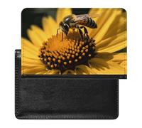 Yellow Flower with Black Bee Passport Holder & Travel Wallet Passport Cover Protector Essentials with Credit Card Slots