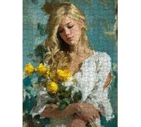 Yellow Flower Woman Jigsaw Puzzle 2000 Piece, Puzzles for Adults 2000, The Impossible Challenge, Jigsaw Puzzle Games Classic Educational, Wooden Puzzles, for Home Wall Decoration Gift FNKL1-554