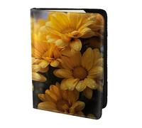 Yellow flower1 print Leather Card Case Travel Accessories Passport Holder Cover Wallet for Women Men, Black, One Size