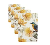 Yellow Flowers and Birds Car Air Freshener Cards for Women Men 4 Pack Cute Car Accessories Long Lasting Scent Car Diffuser Hanging Auto Aromatherapy Tablets Car Fresheners Gifts