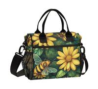 Yellow Flowers Bees Green Leaves Spring_4 Waterproof Prep Lunch Bag with Shoulder Strap Lunch Boxes for Adults for Kindergarten lonchera de Mujer para el Trabajo