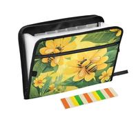 Yellow Flowers Bees Green Leaves Spring Folder with Closure 13 Pockets A4 Letter Size with Zipper Closure for Office Supply Expanding File Jackets carpetas de