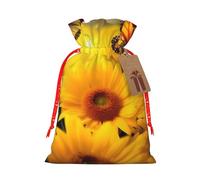 Yellow Flowers Butterflies Christmas Drawstring Gift Bags, Xmas Bags With Tags, Reusable Santa Wrapping Bag