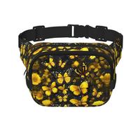 Yellow Flowers Butterflies print Womens Fanny Pack Everyday Hip Pouch Waist Bag for Travel Outdoor Running Hunting for Adult, Black, One Size