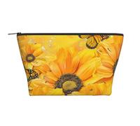 Yellow Flowers Butterflies Prints Trapezoid Makeup Bag Travel Cosmetic Organizer with Foam Padding for Gym, Office, and Weekend Trips