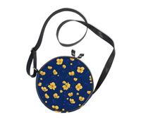 Yellow Flowers Dark Blue Background Round Anti Theft Crossbody Bag for Women Practical with Adjustable Strap Side Bags Walk the dog Canvas Messenger Purse