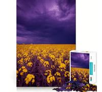 Yellow Flowers Field Under Stormy Sky 1000 Pieces Puzzles for Adults Mind Exercise Play Precision Cut Smooth Edges Relaxing Indoor Group Activity (38x26cm)