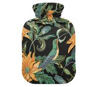 Yellow Flowers Humming Bird hot Bottle Water Bag with Soft Cover, 1L hot compresses for The Body for Period Cramps, Menstrual Cramps, Bolsa de calor para Dolor Menstrual