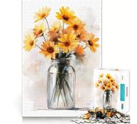 Yellow Flowers in A Jar 1000 Jigsaw Puzzle Cognitive Fun Play Clean Cut Sturdy Components Quiet Time Mind Exercise at Home (38x26cm)