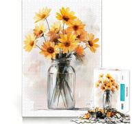 Yellow Flowers in A Jar 1000 Piece Jigsaws for Adults Think Training Play Tight Lock No Loose Pieces Unique Gift for Stress Relief (38x52cm)
