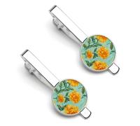 Yellow Flowers Marigolds 2 Pcs Tie Clips for Men Silver Necktie Bar Pins Classic Suit Accessories Jewelry Gift 5.5x2.2cm